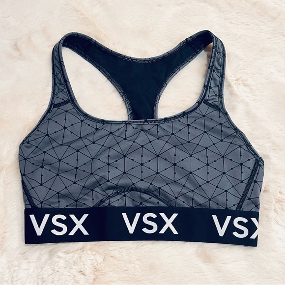 Victoria's Secret Geometric Print VSX Logo Elastic Band Sports Bra Gray Small - Picture 3 of 11